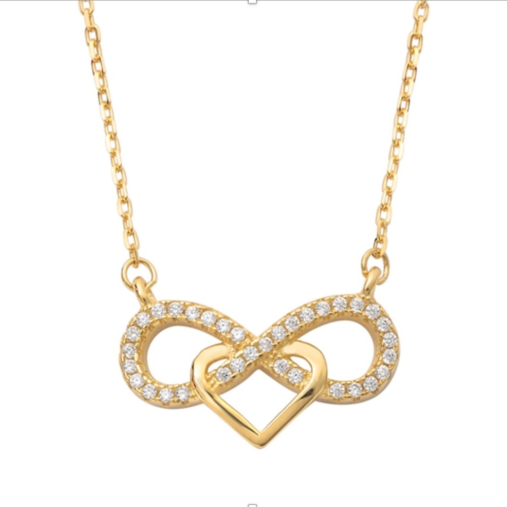NWT Gold Infinity Heart Necklace – Sparkling Crystal Accent – Meaningful Gift fo